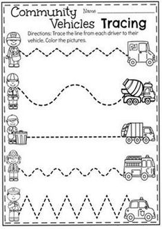 a worksheet for the community vehicles tracer to help students learn how to write and