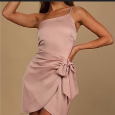 New With Tags Dusty Pink Dresses, Pink Satin Dress, Asymmetrical Midi Dress, Lulus Dresses, Tulip Skirt, Guest Attire, Tulip Dress, Meant To Be Together, Soul Mate