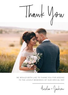 a wedding thank card with the words,'thank you '