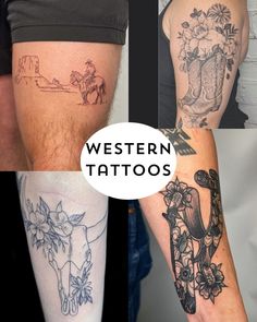 four different tattoos on the arms and legs are shown in this collage with words western tattoos