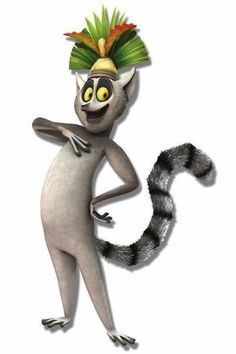 a cartoon lemur is wearing a headdress and holding an object in his hand