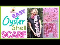 the easy crochet shell scarf is shown