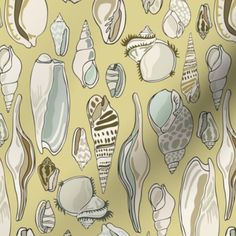 an image of seashells on a yellow background