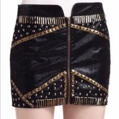 Brand New, Never Worn, No Tags. Purchased From Saks, From Brand 5|48. Black 'Rattlesnake Studded' Mini Skirt, Leather Look (Not Actual Leather), Front Exposed Zip. Liquid Look Leather Appearance. Some Indents From Hanging. Silver And Gold Studded Accents. Chevron Detailing On Back With Seams. Size 4. G3. Edgy Party Skirt With Zipper Closure, Fitted Punk Skirt With Zipper Closure, Punk Style Fitted Skirt With Zipper Closure, Punk Style Skirt With Zipper For Night Out, Edgy Club Mini Skirt With Zipper Closure, Edgy Zipper Mini Skirt For Club, Edgy Mini Skirt With Zipper For Club, Fall Party Skirt With Zipper Closure, Black Party Bottoms With Back Zipper