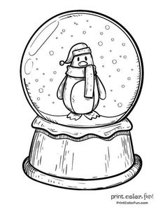 a snow globe with a penguin inside it