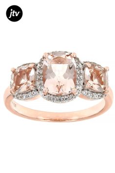 1.12ct Rectangular Cushion And 0.90ctw Square Cushion Morganite With 0.39ctw Round White Zircon 18k Rose Gold Over Sterling Silver Ring. Measures Approximately 0.72"L x 0.38"W. Not Sizeable. Accent Stones Primarily Zircon. Rectangular Cushion, Morganite, 18k Rose Gold, Sterling Silver Ring, Silver Ring, Sterling Silver Rings, 18k Gold, Silver Rings, Rose Gold