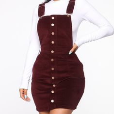 Fashion Nova, Corduroy, Skirt Overalls, Above The Knee, Color Burgundy Skirt Overalls Outfit, Skirt Overalls, Black Leather Shorts, Leather Crop Top, Overall Skirt, Overalls Outfit, Blue Mini Skirt, Gossip Girl Fashion, Leopard Print Skirt