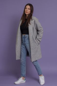 Brand: POL Oversized blazer style wool coat with pockets. ♡ Details Color: Heather Grey Side pockets Fully lined 52% Polyester, 48% Wool | Lining; 100% Cotton Hand wash or dry clean Size & Fit Model info: Height 5'3"| Bust 32"| Waist 25"| Hips 34" Model is wearing a size small Fit: Oversized fit Stretch: No stretch Measurements: S: Bust = 48" | Length = 33.5" M: Bust = 50" | Length = 34.5" L: Bust = 52" | Length = 35.25" Wool Outerwear For Everyday Winter Use, Long Wool Coat With Pockets For Fall, Winter Everyday Outerwear With Pockets, Everyday Winter Outerwear With Pockets, Long Sweater Coat With Pockets For Cold Weather, Oversized Wool Coat For Winter Workwear, Winter Everyday Single Breasted Outerwear, Fall Wool Coat For Office With Pockets, Chic Long Wool Coat With Pockets