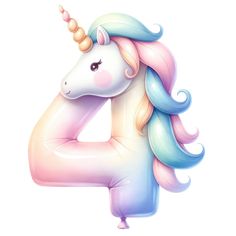 an inflatable number four shaped like a unicorn