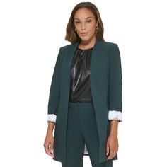 Take Your Career Look To New Lengths With This Chic Topper Jacket From Calvin Klein. Approx. Length: 32" Shoulder Padding Lined Polyester/Rayon/Spandex Dry Clean Imported Calvin Klein Spring Outerwear With Notch Lapel, Calvin Klein Long Sleeve Career Blazer, Spring Calvin Klein Business Casual Outerwear, Calvin Klein Fitted Blazer For Fall, Calvin Klein Spring Business Casual Outerwear, Chic Calvin Klein Formal Outerwear, Calvin Klein Fall Workwear Outerwear, Calvin Klein Notch Lapel Blazer For Work, Green Fall Outerwear For Office