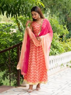 Set of 2 consists of kalidaar and dupatta. Painting you in the colors of the festive season with this shaded peach lehriya kalidaar Kurta: A stunning hand-printed lehriya kalidaar is mesmerizing shades of peach & red with delicate gota detailing Dupatta: A peach ombre shaded dupatta with gota lappa work Fit: Fitted at bust. Flared up to ankle Wash Care Instructions: Dry Clean Only Note: Bottom not included Available in other colors The product will be shipped within 15-20 days of the order p Leheriya Anarkali, Kalidaar Kurta, Shaded Dupatta, Peach Anarkali, Dupatta Painting, Kurta With Dupatta, Cape Jumpsuit, Shades Of Peach, Cotton Dupatta