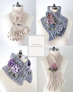 "Crochet Pattern Collection #3 Floral Tea Garden, includes 4 crochet scarf patterns perfect for any wardrobe with a floral touch.  REGULAR $28.00 TO PURCHASE ALL 4 PATTERNS SEPARATELY SAVING YOU $6.00.  TOGETHER in this collection ONLY $22.00.  Each pattern is designed by Valerie Baber Designs adding a unique touch to your wardrobe.  Includes the Floral Tea Garden Scarf, Floral Petunia Lace Scarf, Floral Lace scarf and the  Floral Rose scarf. Crochet Pattern - Printable \"Instant Download\" thro Crochet Scarf Patterns, Crochet Flower Scarf, Rose Scarf, Scarf Patterns, Pattern Printable, Scarf Crochet, Pattern Collection, Lace Scarf, Tea Garden