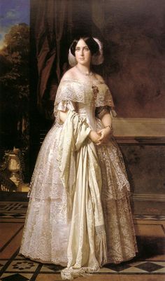 1852 María Josefa del Águila Ceballos, Marquesa de Espeja by Federico de Madrazo y Kuntz (private collection) From pinterest.com/anavegamedina5/retratos-de-federico-de-madrazo-y-kuntz/ despot Romanticism Fashion, 1850s Fashion, Victorian Pictures, Victorian Paintings, Old Portraits, Historical Painting, Female Portraits, Victorian Art