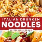 the cover of italian drunk noodle salads, with text overlaying it