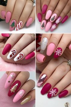 Pink And Red Christmas Nails, Pink Christmas Nails