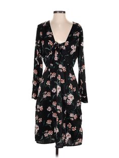 Chelsea28 Casual Dress Size: Small Black Dresses - used. 100% POLYESTER, Wrap, Plunge, Floral, Midi/Calf Length, Long Sleeve | Chelsea28 Casual Dress - Wrap: Black Floral Dresses - Used - Size Small Chelsea 28 Wrap Dress, Black Floral Dresses, Small Black Dress, Dress Wrap, Black Casual Dress, Black Dresses Casual, Floral Dresses, Black Dresses, Floral Dress Black