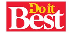 the do it best logo is shown in red and yellow with white letters on it