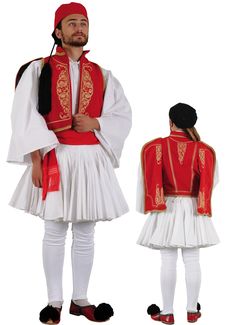 This outfit is imported from Greece and made by the premiere manufacturer of traditional Greek costumes. This traditional dancing costume is a favorite amongst dancing troupes and churches. This outfit ships direct from Greece. Please allow 1-2 weeks for arrival of outfit. This man's costume consists felt vest embroidered on front and back, cotton shirt, fustanella with 400 pleats, cloth belt, elastic trousers, fez and knee bands. (Note:Tsarouchia are sold separately.) SIZES TABLE - ADULT MALES Traditional White Costume Dress, Fitted Traditional Dance Dress, Traditional Costume Sets For Festivals, Fitted Traditional Wear For Ceremonial Festival, Traditional Embroidered Costume Set, Greek Traditional Clothing, Greece Men, Greek Traditional Dress, Felt Vest