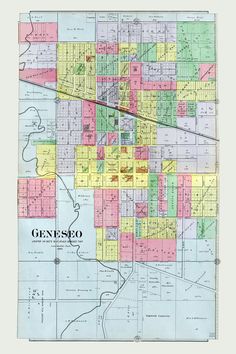 an old map of the city of genepsco, illinois in pink and yellow