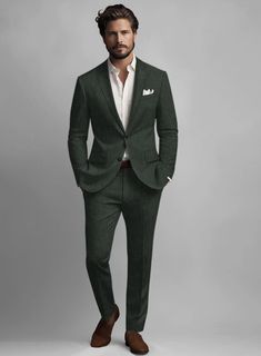 Dark Sage Green Groom Suit, Khaki Green Suit, Men’s Dark Green Suit, Mens Suit Ideas For Wedding, Forest Green Groomsmen Suits, Hunter Green Suits For Men Wedding, Forest Green Wedding Suit Grooms, Men’s Wedding Suits Black