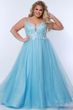 Plus Size A-Line Leaf Lace Glitter Tulle Ball Gown - TE2315 – Sydney's Closet Baby Blue Prom Dress Plus Size, Princess Style Blue Glitter Tulle Dress, Blue Tulle Ball Gown With Sequins, Blue Glitter Tulle Ball Gown, Light Blue Floor-length Ball Gown For Prom Season, Plus Prom Dresses, Blue Wedding Gowns, Plus Size Ball Gown, Tulle Balls