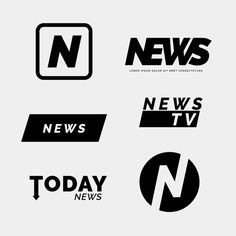 the logos for news and television are shown in black and white, as well as an arrow