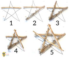 four different types of sticks are arranged in the shape of an inverted star with numbers on each side