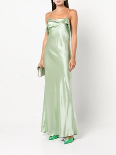 Michelle Mason bias-cut Cowl Neck Gown - Farfetch Green Floor-length Slip Dress With Bias Cut, Cowl Neck Gown, Gown Green, Long Green Dress, Michelle Mason, Green Gown, One Shoulder Gown, Long Length, Cowl Neck