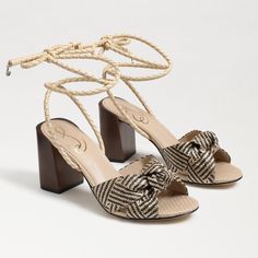 Nwt Anthropologie Sam Edelman Bodhi Woven Ankle Strap Sandals Size 7.5 New In Box Sold On Anthropologie Polyester Upper * Leather Insole * Rubber Sole * Wood Heel * Tie Styling * Imported Dimensions * Heel Height: 3” Chic Sandals With Stacked Heel And Ankle Tie, Adjustable Chic Heels For Vacation, Summer Ankle Tie Heels With Stacked Heel, Chic White Lace-up Ankle Tie Sandals, Elegant Adjustable Heels For Vacation, Beige Block Heel Lace-up Sandals For Beach, Beige Lace-up Block Heel Sandals For The Beach, Chic Adjustable Ankle Tie Heels, Chic Ankle Tie Heels