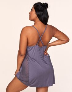 Sexy, soft knit and comfy, this chic slip comes in purple and features smooth, trendy mesh sides and a draped cowl-neck design. Think lingerie-meets-sleepwear that's made to show a little skin. (Available in plus-sizes XL-4X.) Chic Bra, Adore Me, Sleepwear & Loungewear, Easy Breezy, Big Girl, Bra And Panty Sets, It's Hot, Dark Purple, Soft Knits