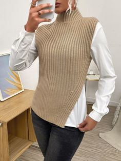 Photos Su Maglia 6D9 Sweater Vest Over Dress, Vest Over Dress, Fall Knit Sweater, Waistcoat Woman, Cable Knit Vest, Sleeveless Sweater Vest, Over Dress