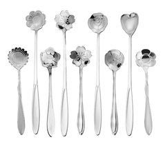 six different spoons with flowers on them