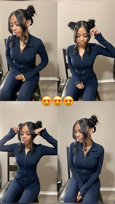 Fly Girl Hairstyle, Hairstyles For Black Women Half Up Half Down, 2 Bundle Hairstyles, Two Slick Ponytails With Weave, Cute Bundle Hairstyles, Two Space Buns Black Women, Hair Styles Without Braids, 2 Ponytails With Bangs, Quick Summer Hairstyles Black Women