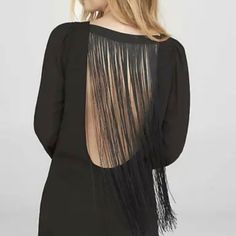 New Beautiful Dress Size Xs Elegant Backless Fringe Mini Dress, Fitted Fringe Mini Dress For Fall, Fall Cocktail Dresses Backless, Backless Evening Dress For Fall, Backless Fringe Mini Dress For Evening, Backless Fringe Dress For Night Out, Fitted Mini Dress With Fringe For Evening, Evening Backless Mini Dress With Fringe, Backless Dresses For Going Out In Fall