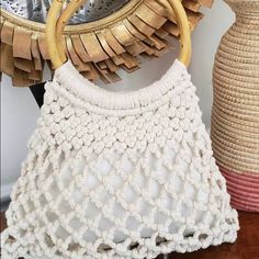 Soft Pink Macrame Tote. Photo Of Cream Is For Size/Closeup Only. Macrame Portion Only: 9x9 Bags Macrame, Macrame Round, Pink Macrame, Louis Vuitton Gm, Leather Duffel Bag, Louis Vuitton Neverfull Monogram, Monogram Neverfull, Neverfull Mm Monogram, Leather Duffel