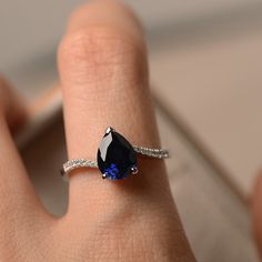 Sapphire Engagement Ring Pear, Pear Cut Sapphire Ring, Engagement Ring Pear Shaped, Blue Sapphire Wedding Ring, Sapphire Promise Rings, Ring Pear Shaped, Engagement Ring Pear, Pear Cut Ring, September Birthstone Rings