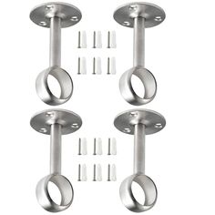 four metal handles and screws on a white background