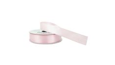 a roll of pink satin ribbon on a white background