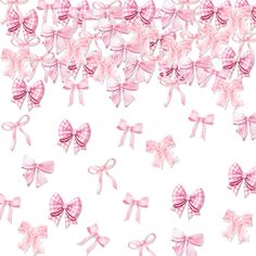 many pink bows are shown on a white background