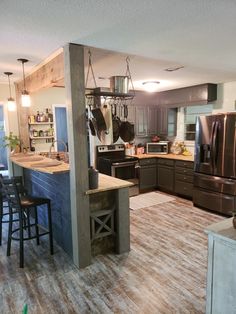 the kitchen is clean and ready to be used as a dining room or bar area