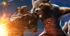 the rocket raccoon is in front of an alien ship