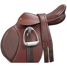 a close up of a brown horse saddle