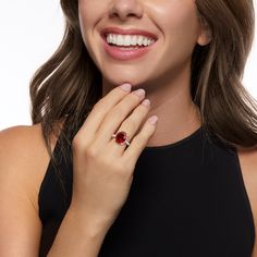 Ross-Simons - 5.50ct Simulated Ruby, .50ct t. w. Cubic Zirconia Ring in Silver. Size 9. An RS exclusive. Big impact, small price. Our vibrant ring features a 5.50 carat oval simulated ruby that beams from a sterling silver band sparked by .50 ct. t. w. round brilliant-cut CZs. Features a unique hidden halo! 1/2" wide. CZ and simulated ruby ring. Carat weights are diamond equivalents. Ruby birthstones are the perfect gift for July birthdays. Halo 1, Ruby Birthstone, Cubic Zirconia Rings, Hidden Halo, Cz Ring, Ruby Ring, Sterling Silver Bands, Ruby, Perfect Gift