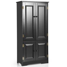 a tall black cabinet with two doors