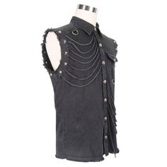 Club Punk Rock Unedged Sleeveless Black Men Faded Shirts With Pocket Gothic Tops For Summer Festivals, Summer Cotton Shirt For Concerts, Cotton Shirt For Spring Concerts, Summer Grunge Concert Shirt, Spring Cotton Shirt For Concerts, Spring Concert Cotton Shirt, Punk Style Cotton Summer Shirt, Gothic Cotton Tops For Spring, Alternative Style Summer Concert Shirt