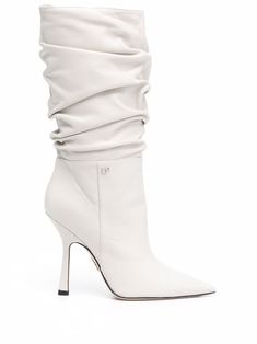 Shop Dsquared2 Blair ruched calf boots with Express Delivery - FARFETCH White Chanel Boots, Jewellery Makeup, White Leather Boots, Single Season, Musician Photography, Fall Winter Shoes, Chanel Boots, Leather High Heel Boots, Boots White