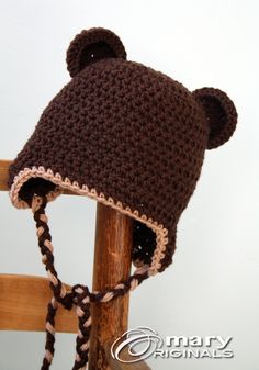 "Cuddly and sweet. Happy and fun! This oh so adorable little brown bear hat is perfection with its warm brown tones, ear flaps and braided ties! Please select desired size. Hat sizing info: 0-3 months: 15\" circumference 3-6 months: 17\" circumference 6-12 months: 18\" circumference 12 months-2T: 19\" circumference 3T-4T: 20\" circumference 4T-tween: 21\" circumference adult small: 22\" circumference adult medium: 23\" circumference adult large: 24\" circumference Care instructions: hand wash, l Playful Brown Winter Hat, Playful Brown Hat, One Size Fits Most, Playful Brown Cap Hat, Playful Brown Cap, Playful Brown Adjustable Hat, Cute Crochet Hat One Size, Cute Brown Brimmed Hat, Adjustable Brown Crochet Cap, Adjustable Brown Beanie Mini Hat