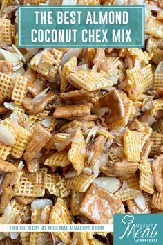 Close up of almond coconut Chex mix Easy Snack Mix, Recipes By Ingredients, Chex Cereal, Cereal Snacks