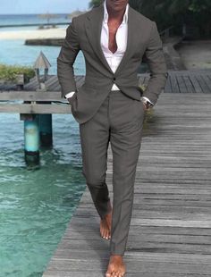 Men's Wedding Linen Beach Summer Single Breasted One-button 2 Piece Su – Yuanlu Fitted Suits With Pockets For Summer, Summer Slim Fit Single Breasted Suit, Fitted Summer Suits With Pockets, Slim Fit Summer Suits With Notch Lapel, Summer Slim Fit Suit With Notch Lapel, Summer Formal Fitted Pantsuit, Fitted Summer Pantsuit With Suit Collar, Summer Fitted Pantsuit With Suit Collar, Summer Business Sets With Long Sleeves