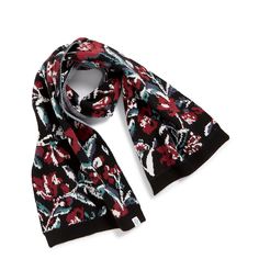 You won't want to venture out without this perfectly-cozy scarf. Knitted intarsia exterior Yarn is viscose, polyester, nylon blend. Dimensions: 13. 5" w x 70. 0" h Vera Bradley Outlet Knit Scarf in Perennials Noir | Viscose/Polyester/Nylon Knit Scarf Women, Scarf Knitted, Fashion Umbrella, Winter Attire, Cozy Scarf, Scarf Women, Knitting Women, Knit Scarf, Soft Knits